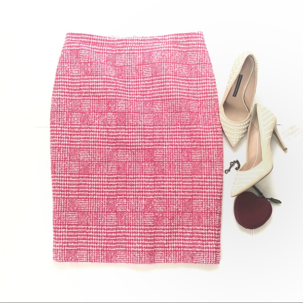 J.Crew Pink Ivory New Pencil In Houndstooth Skirt
